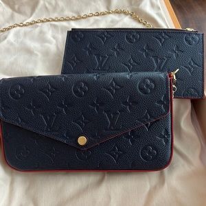NEW!Louis Vuitton Pochette Félicie Navy Blue-Red Monogram Leather CrossBody